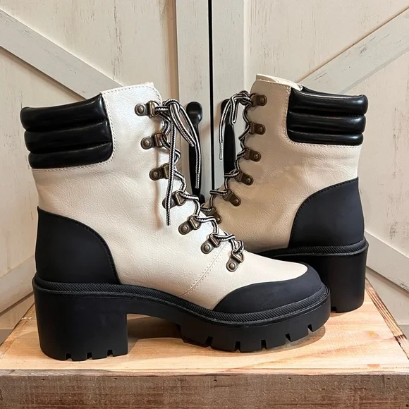 Michael by Michael Shannon Natacha Ivory Platform Moto Combat Boots Size 8 NEW - Picture 3 of 10